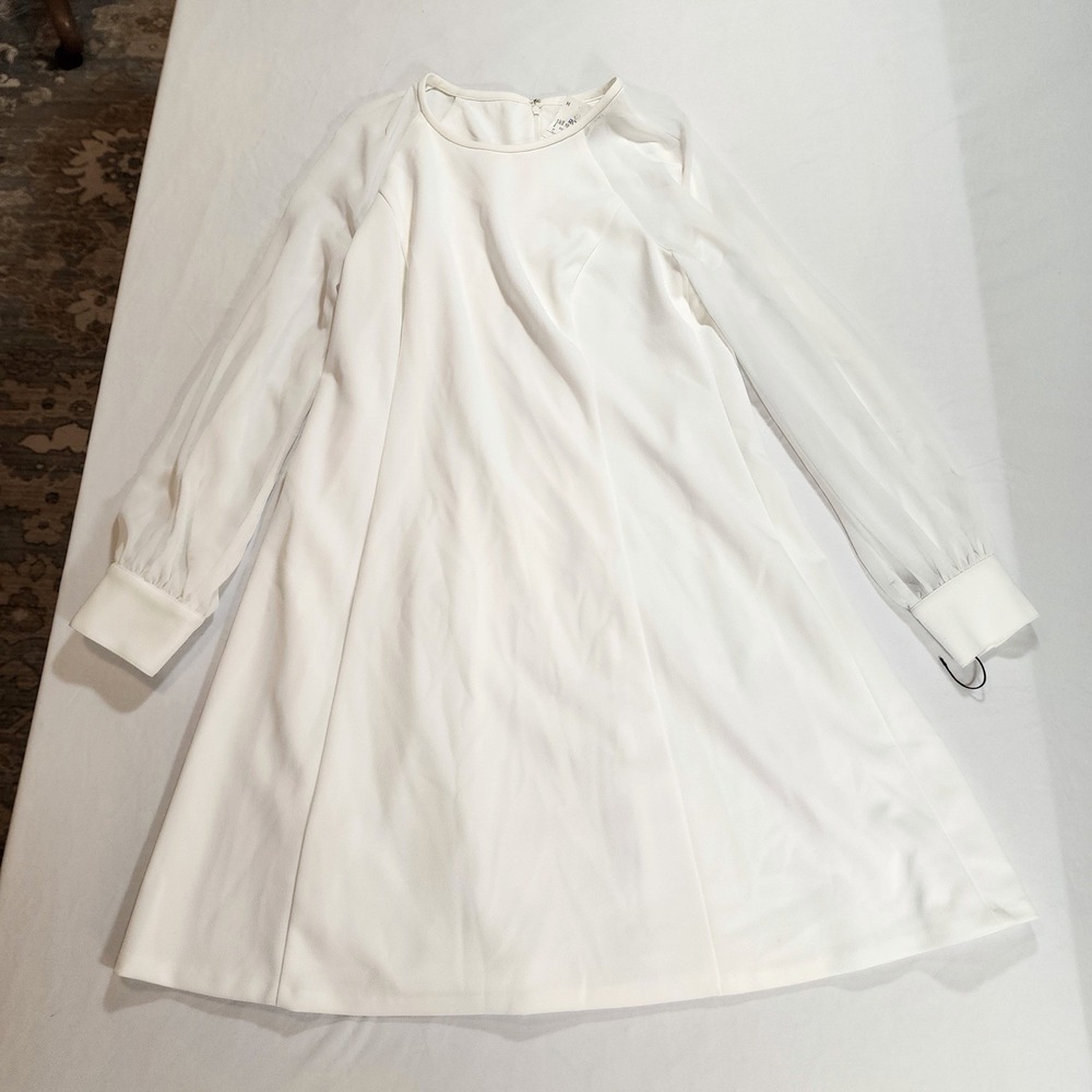 Calvin Klein NWT Womens 10 White Dress Sheer Sleeves Wedding Formal